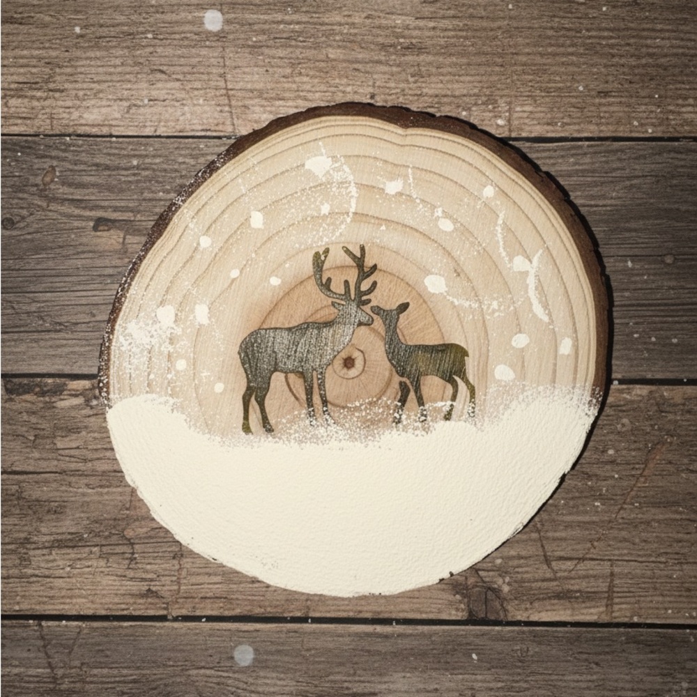Wood Slice Art with Deer Design